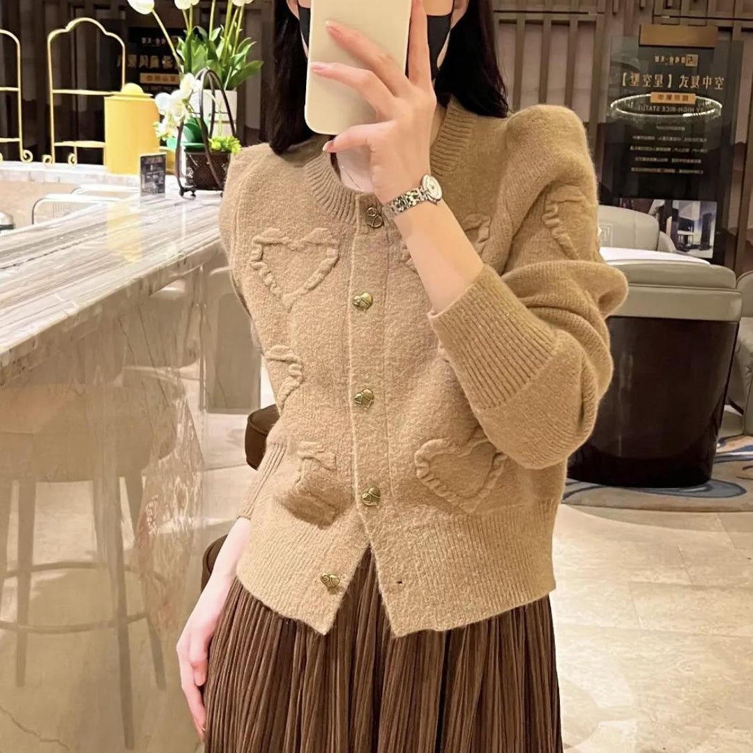 Women's knitted jacket with heart-shaped details and press studs Lune London