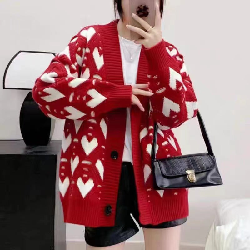Knit jacket for women with heart pattern and luxurious cut Lune London