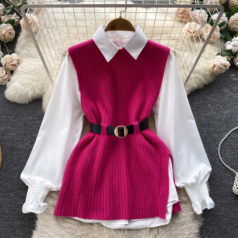 Fashion knitted cardigan for women with an elegant shirt underneath Lune London