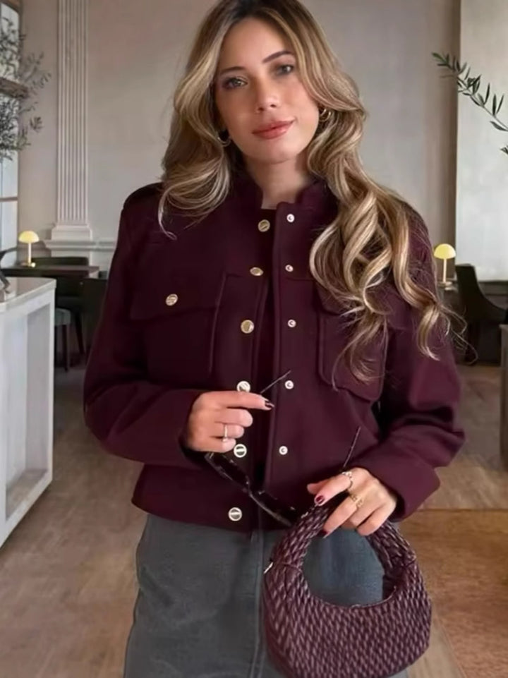 Veste militaire courte pour femmes avec poches et boutons décoratifs Lune London