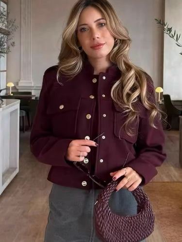 Veste militaire courte pour femmes avec poches et boutons décoratifs Lune London