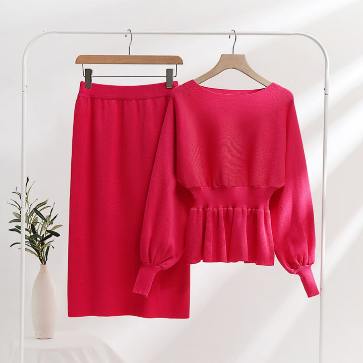 Elegant knitted set for women with gathers and balloon sleeves Lune London