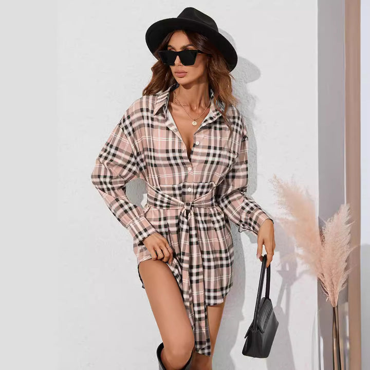 Plaid shirt dress for women with belt at the waist Lune London