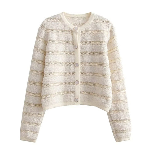 Trendy knit jacket for women with a buttoned design and a fine structure pattern Lune London