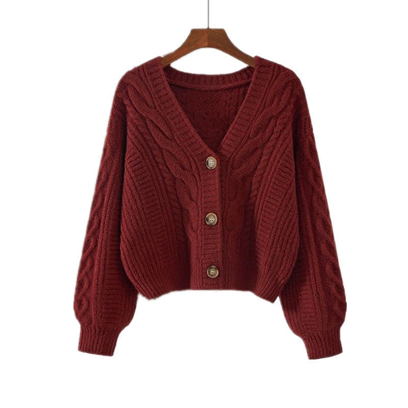 Women's Cardigan with Elaborate Cable Pattern and Deep V-Neck Lune London