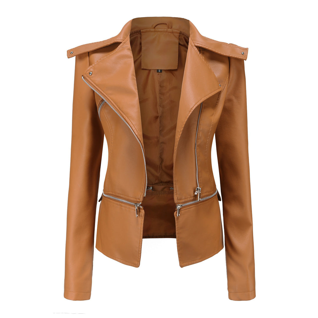 Stylish women's biker jacket with asymmetrical zipper and integrated pockets Lune London