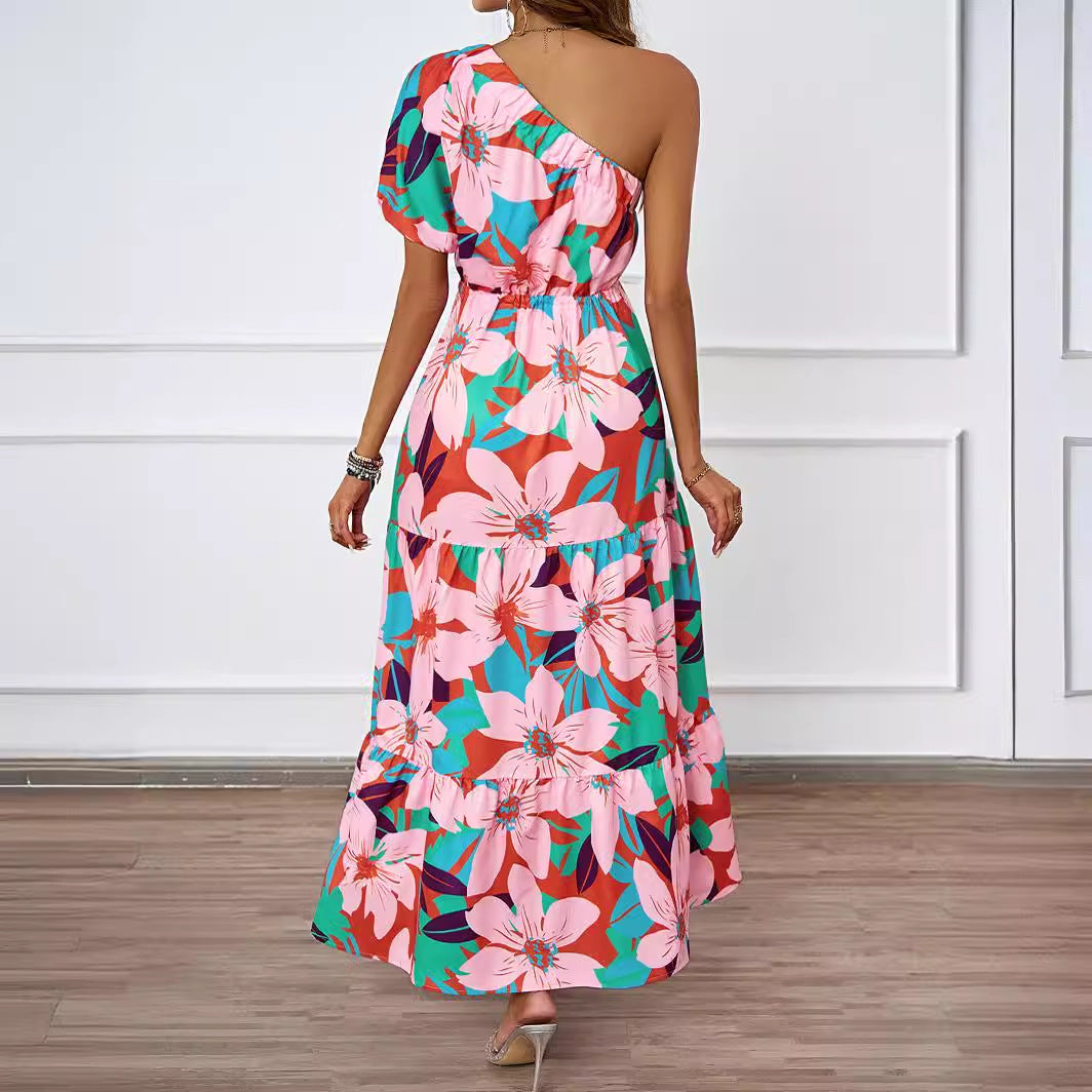Summer maxi dress for women with asymmetric cut and floral pattern Chic & Stil