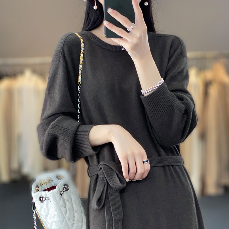Knit dress for women with tie detail and soft material Lune London