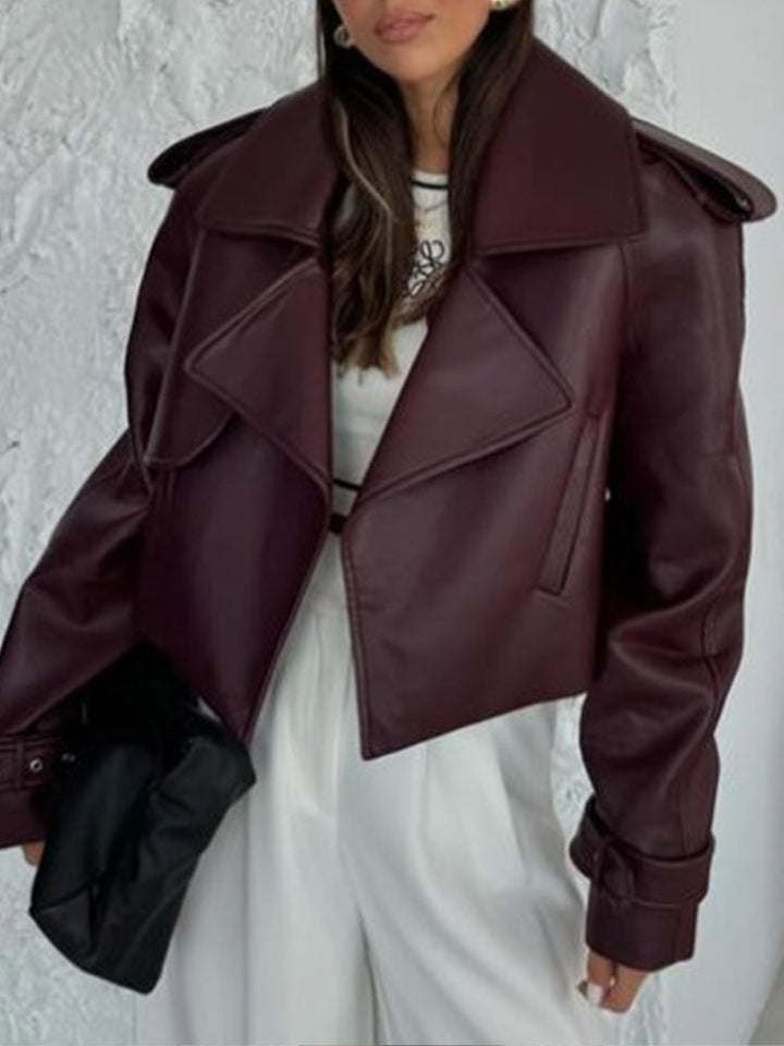 Women's faux leather jacket, trendy, with an oversized fit and wide collar Lune London