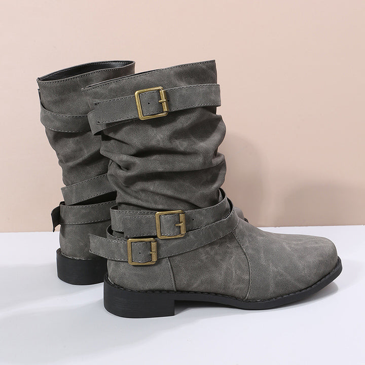 Fashionable ankle boots for women with elegant buckles and a refined pleated design Lune London