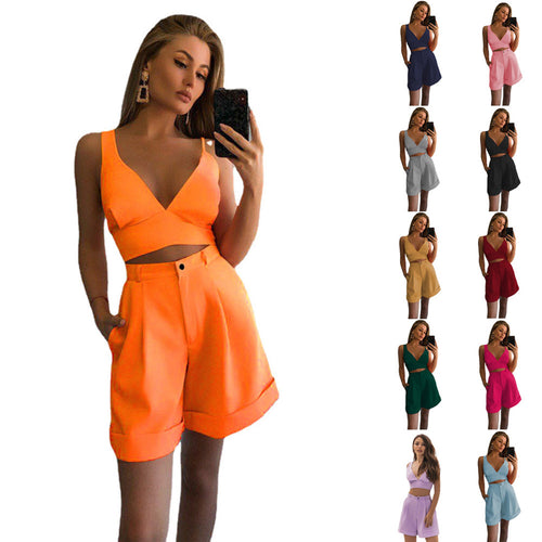 Chic and stylish set for modern women crop top and wide shorts