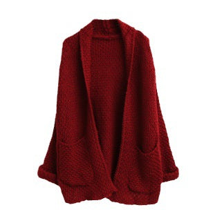 Ladies thick cardigan sweater with deep pockets and open front Lune London