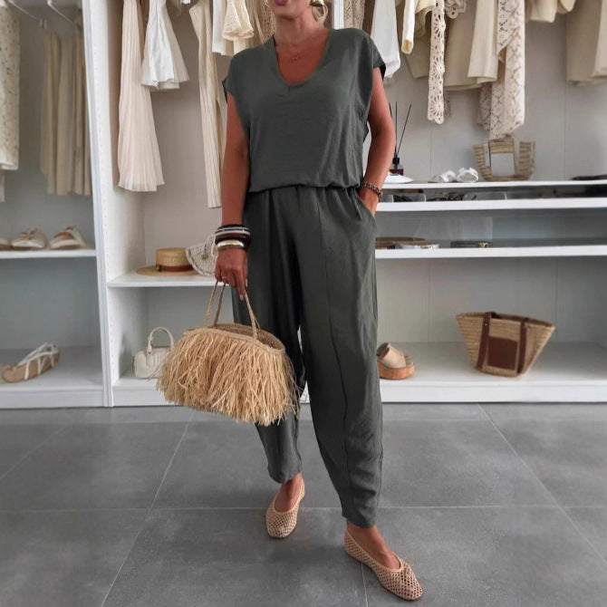 Combinaison décontractée pour femmes avec taille élastique et poches Chic & Stil