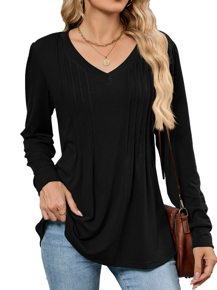 Viscose blouse for women with elegant pleats and V-neck Lune London