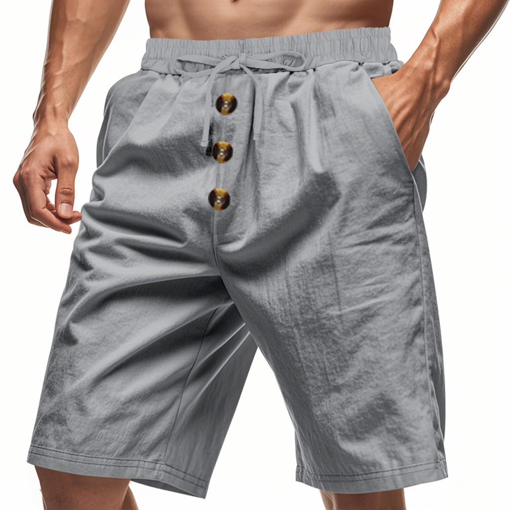 Shorts d'été légers pour hommes avec taille élastique et détails de bouton pratiques Lune London