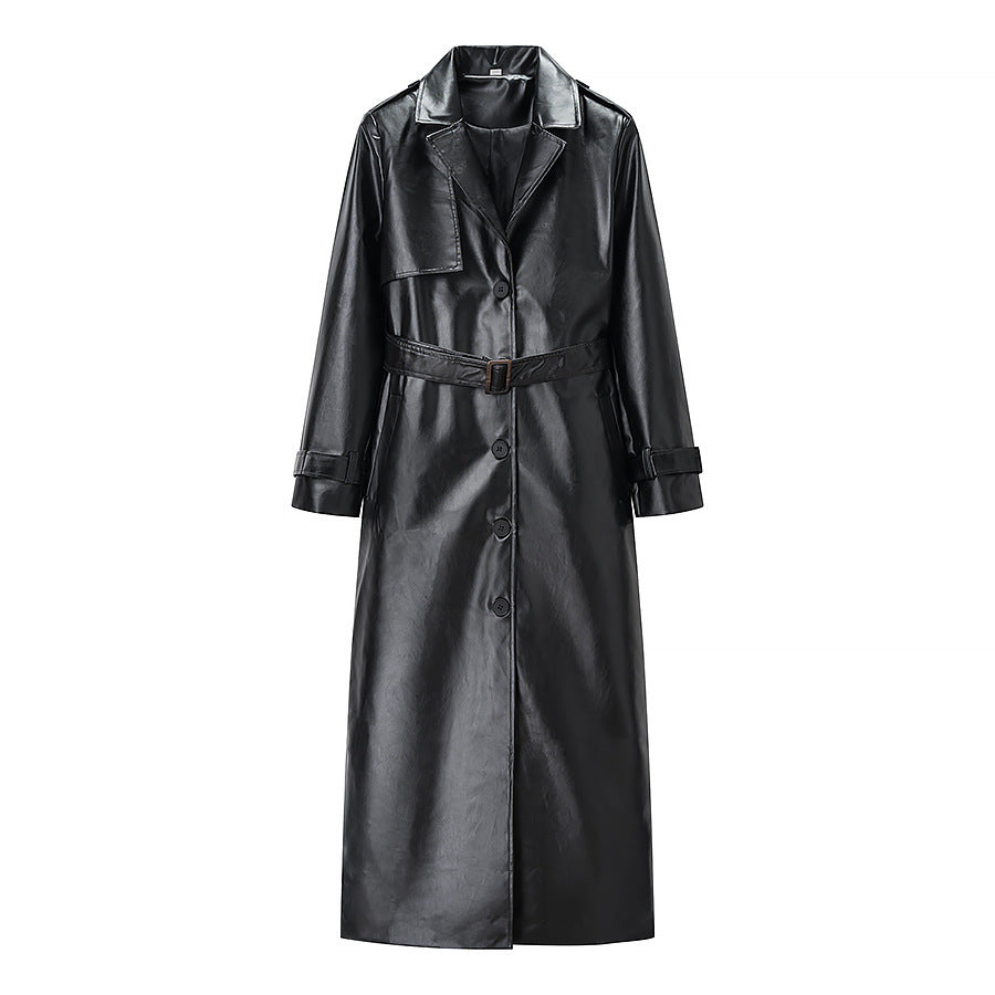 Manteau trench élégant en faux cuir pour femmes avec ceinture stylée et poches pratiques Chic & Stil