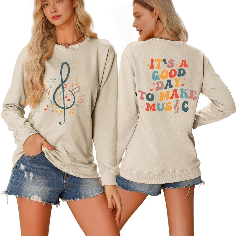 Sweatshirt pour femmes avec motif musical et lettrage créatif Chic & Stil