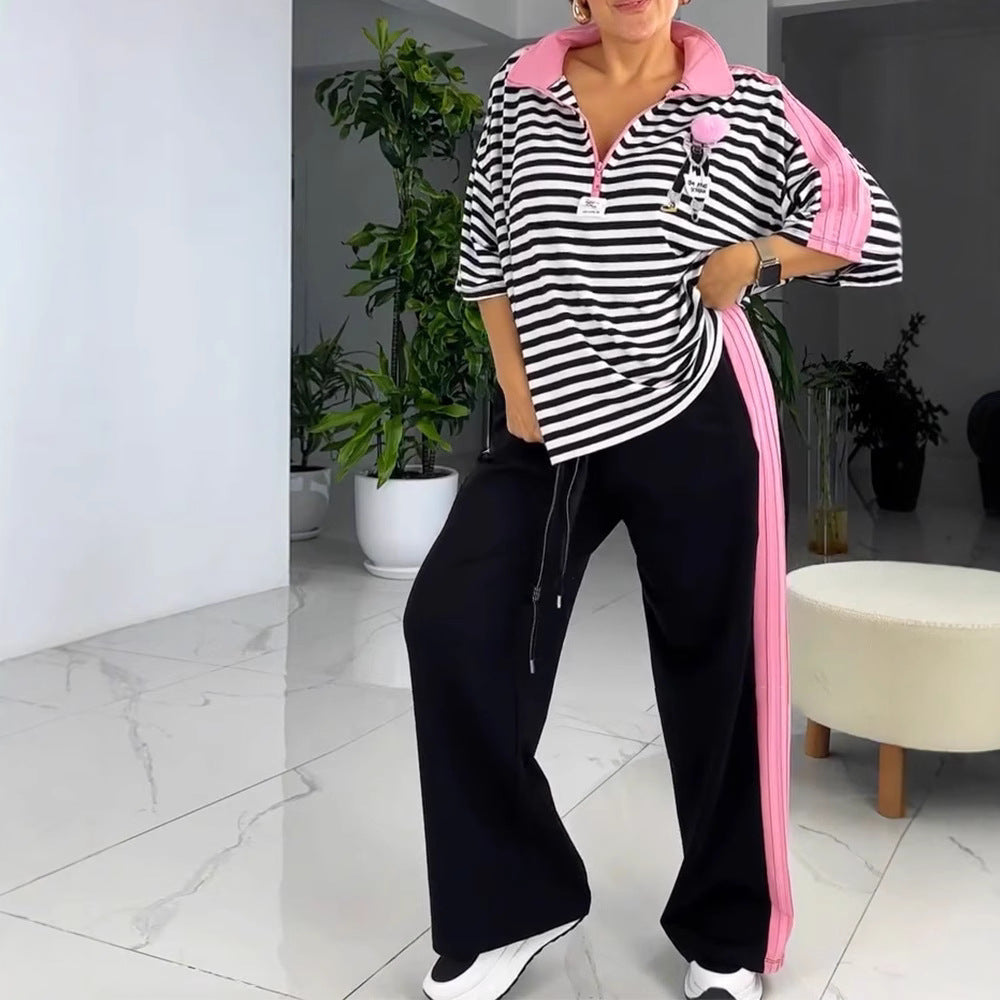 Ensemble de loisirs pour femmes avec un haut rayé et un jogging confortable Chic & Stil