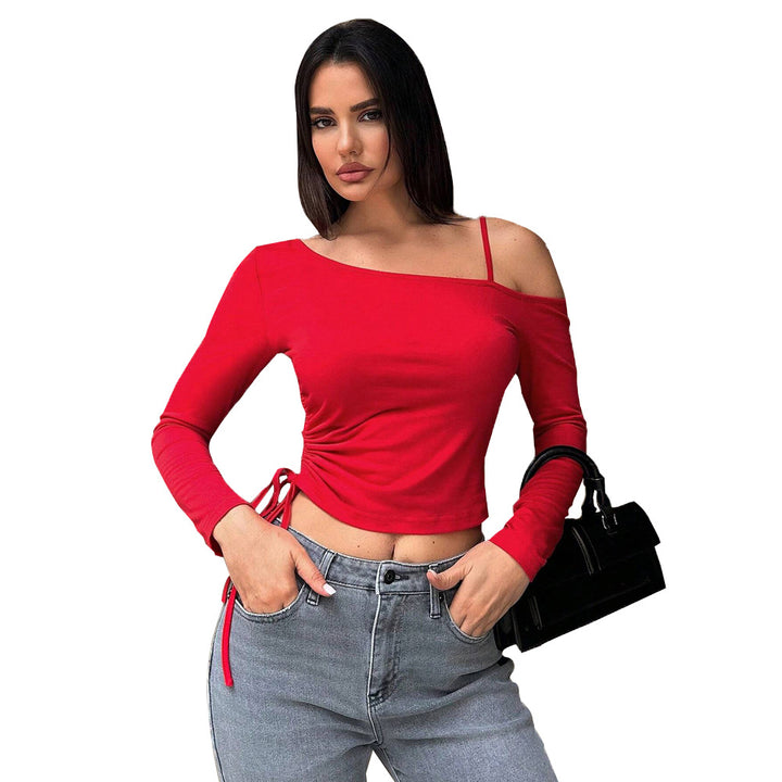 Haut court à manches longues pour femmes avec coupe asymétrique et fronces Chic & Stil