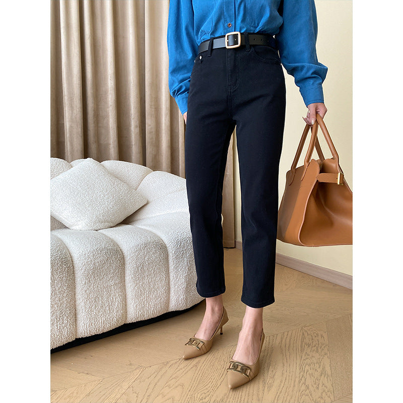 Women's High-Cut Jeans with Cuff Hem Chic & Stil