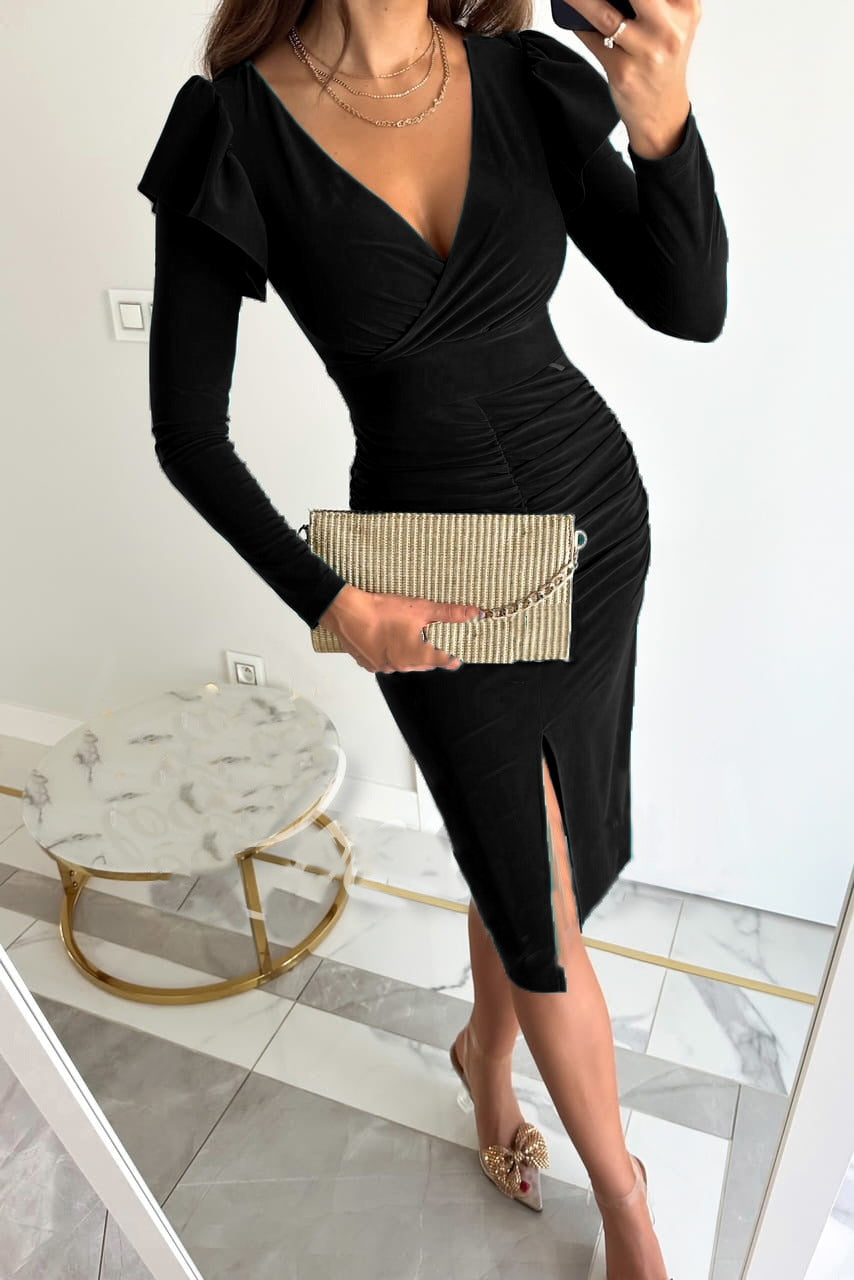Elegant dress for women with gathers and slit Lune London