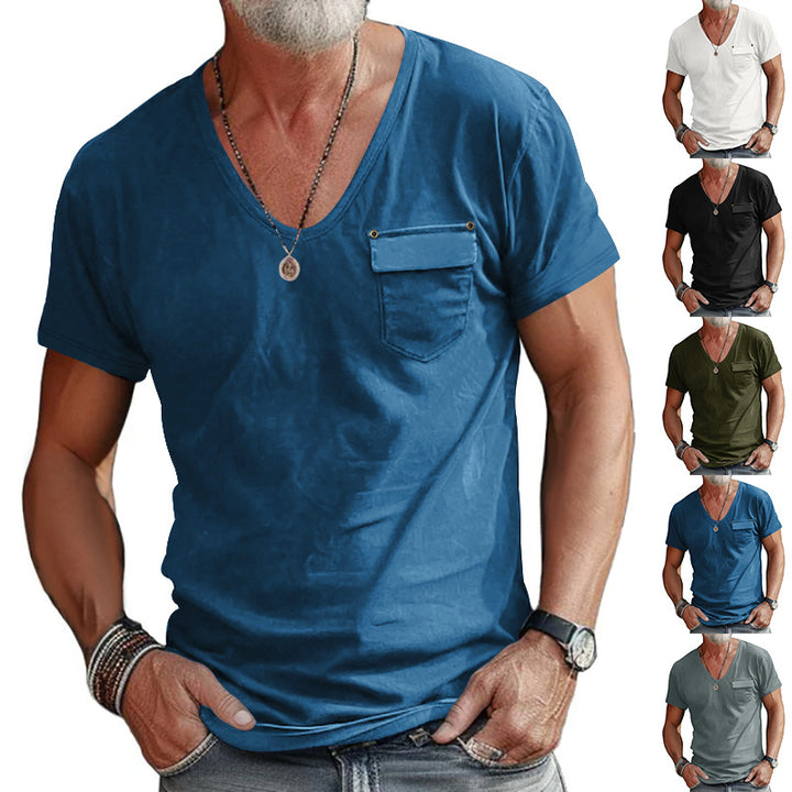 Men's t-shirt with V-neck and practical chest pocket Lune London