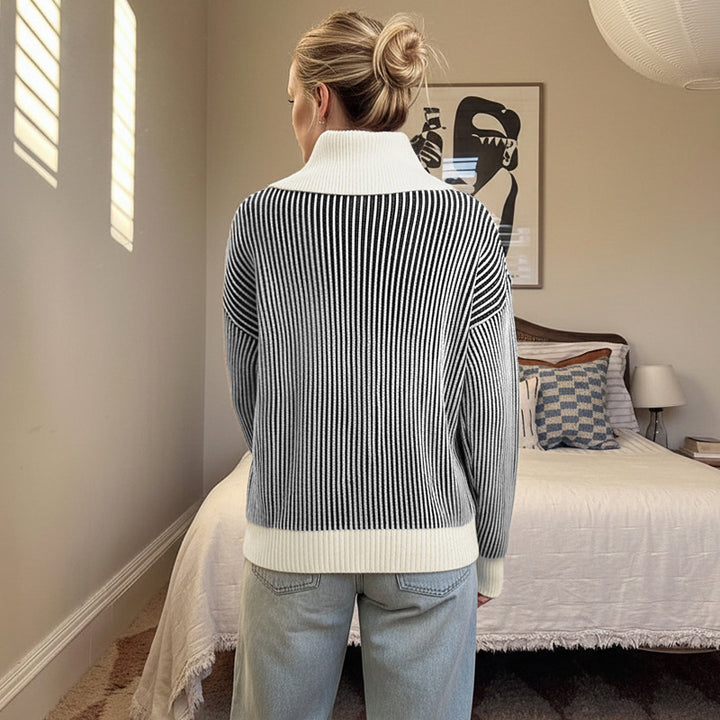 Pull femme avec motif rayé à la mode et col élégant Chic & Stil