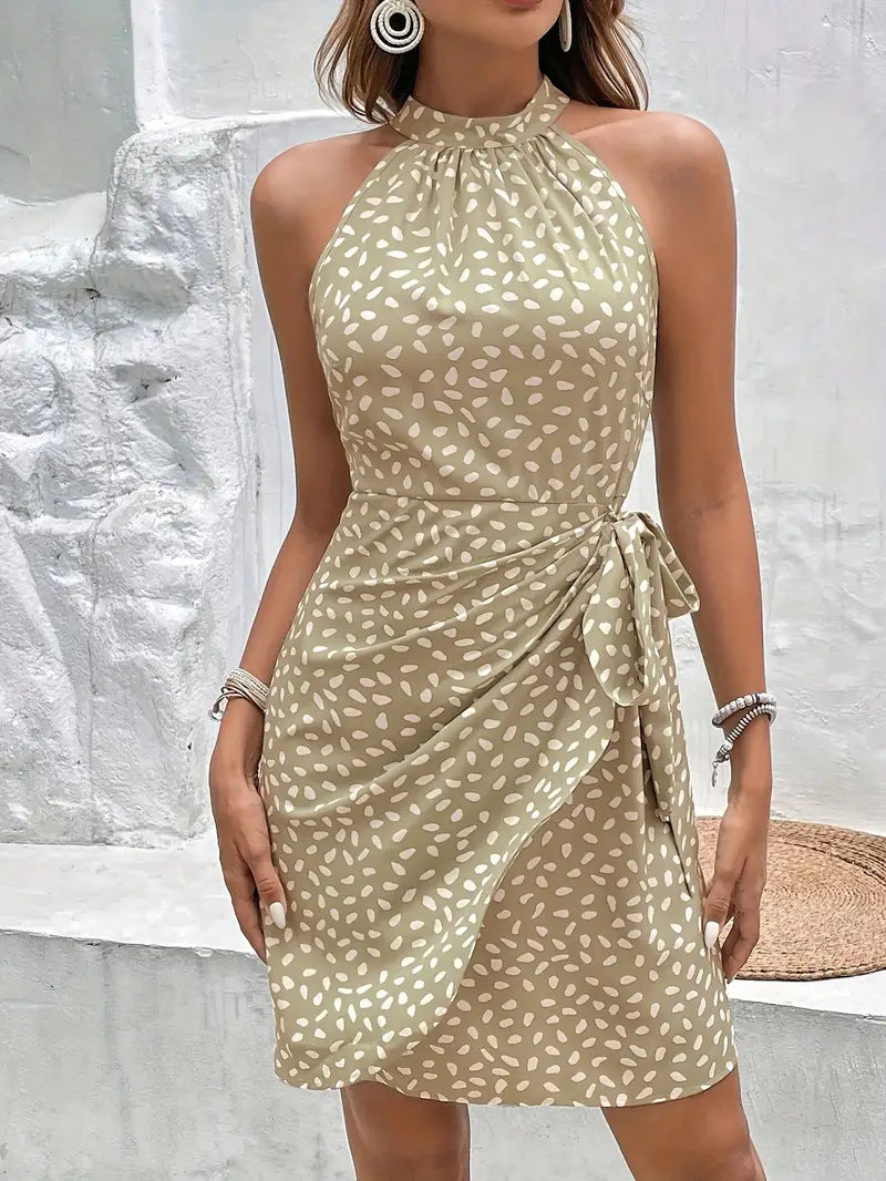 High waist wrap dress for women with elegant halter neck Lune London