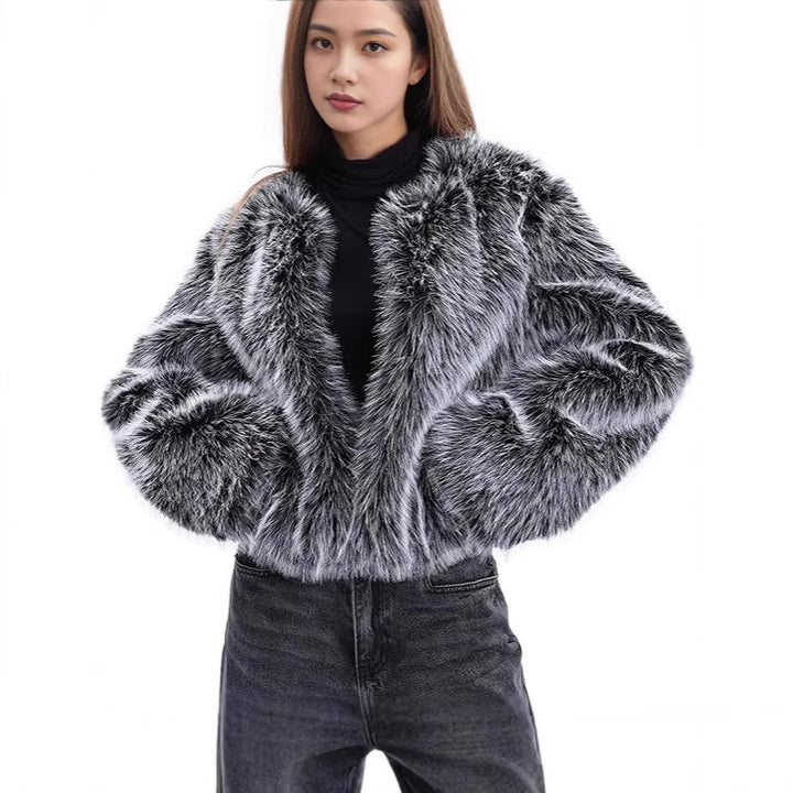 Ladies Plush Crop Jacket with Elegant Fur Trim Lune London