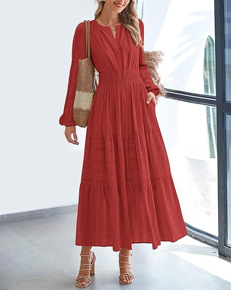 Maxi dress for women with elegant sleeves and refined elastic at the waist Lune London