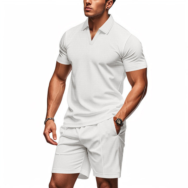 Men's polo set and shorts with trendy V-neck Lune London