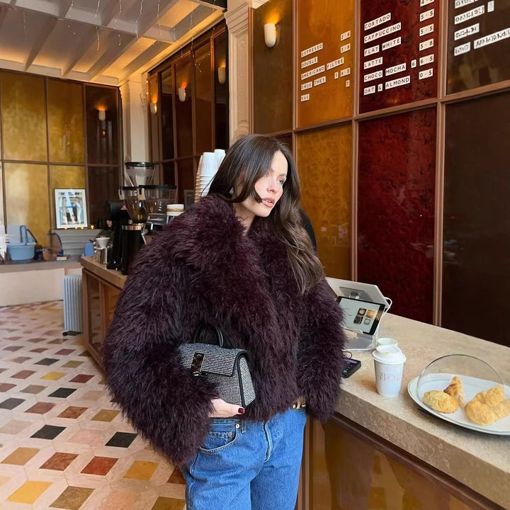 Ladies Cozy Jacket with Chic Synthetic Fur Lining