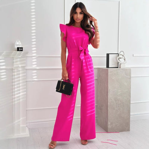 Women's jumpsuit with a belted waist and elegant ruffle details Lune London