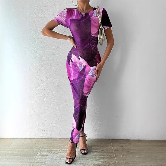 Maxi dress for women with floral print and fitted cut Lune London