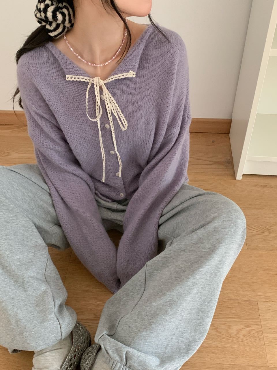 Casual knitted cardigan for women with drawstring and fine structure Lune London