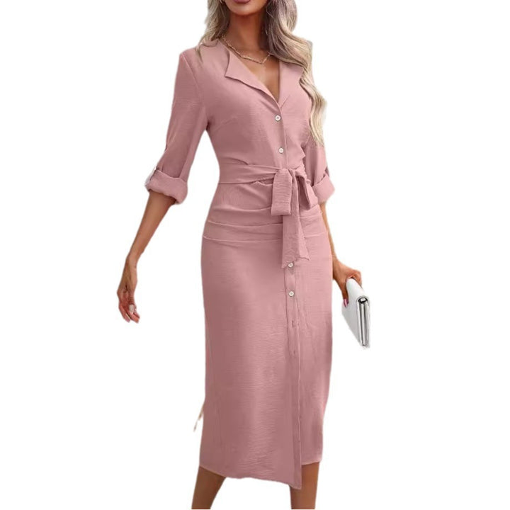 Mid-length dress for women with button closure and belt at the waist Lune London