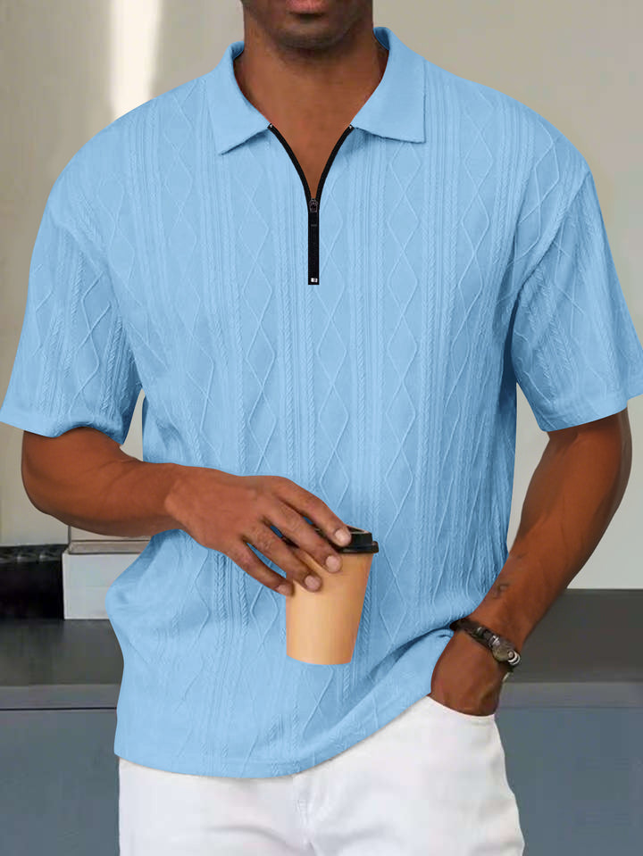 Men's polo with structured zip collar and short sleeves Lune London