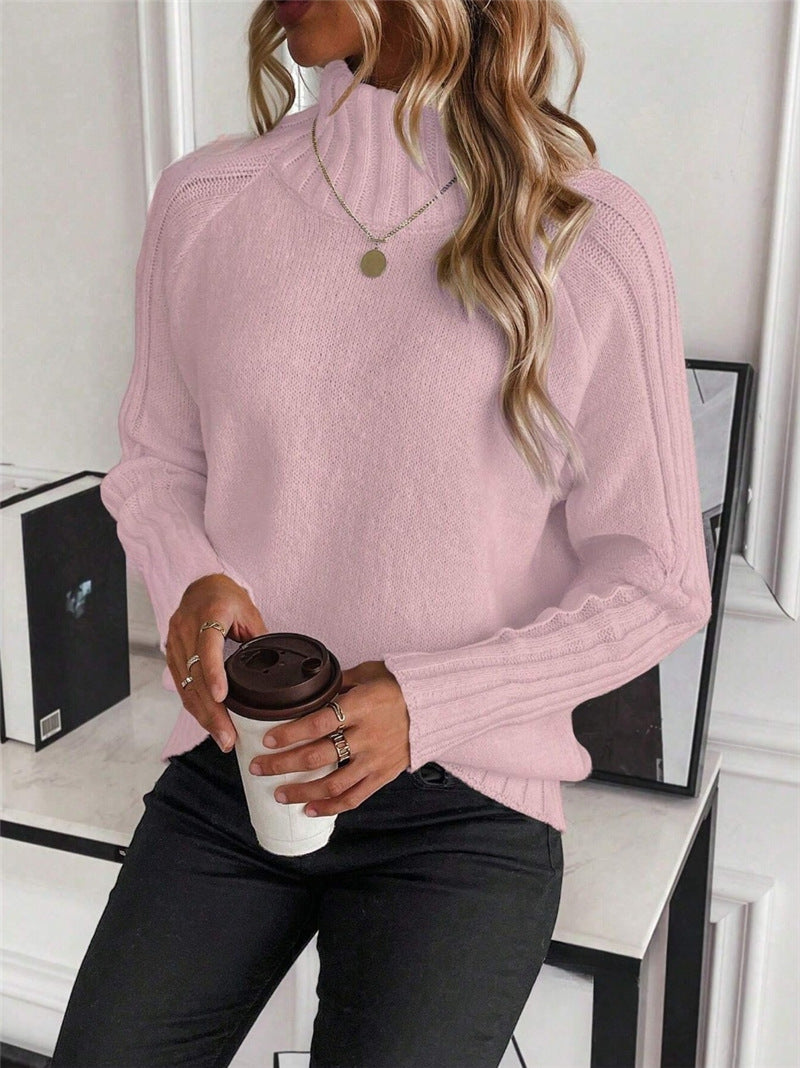 Women's sweater with modern high collar and structured ribbed design Lune London