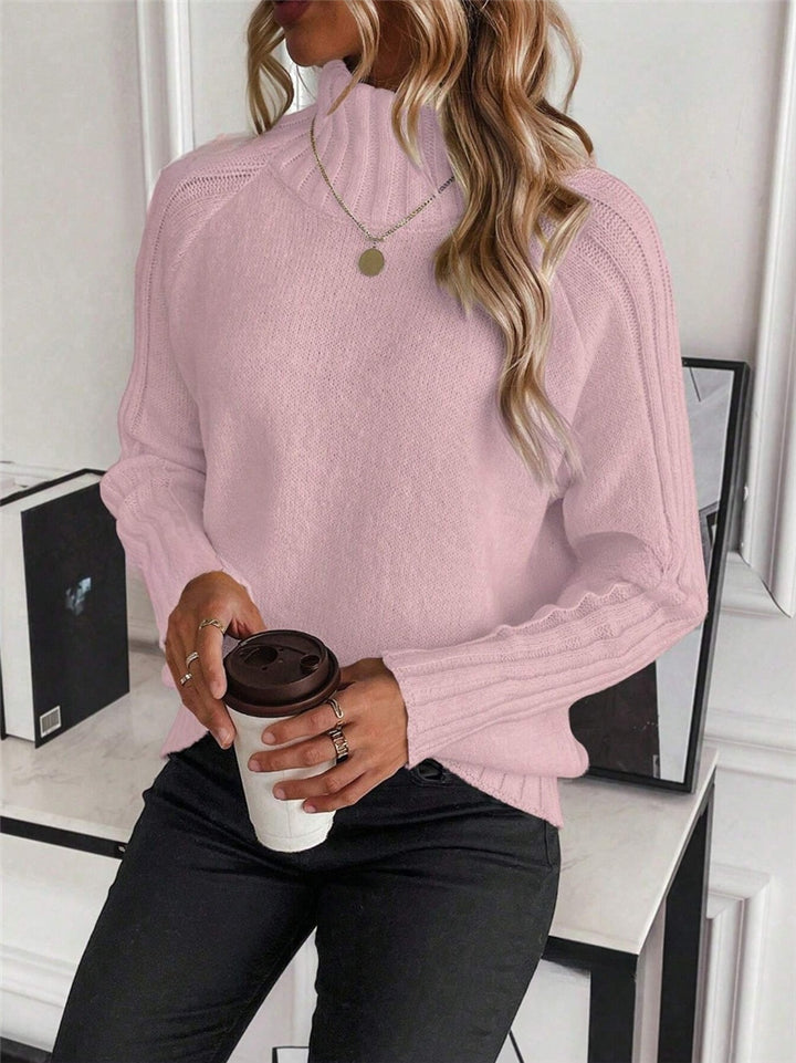Women's sweater with modern high collar and structured ribbed design Lune London