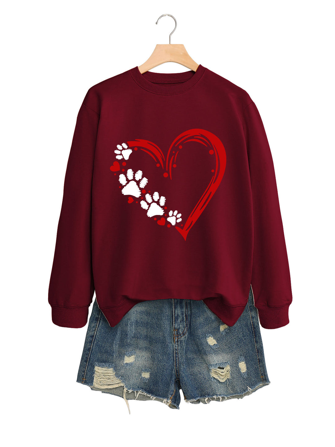 Sweatshirt pour femmes avec un design créatif de cœur et de patte Chic & Stil