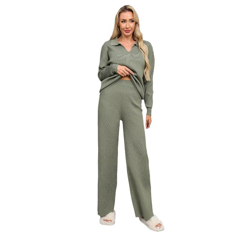 Lune London Elegant and Comfortable Knitted Lounge Set for Women with Polo Collar