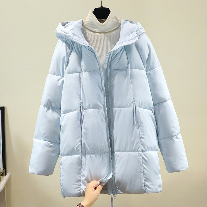 Ladies comfortable and stylish padded jacket with hood and practical zip pockets Lune London