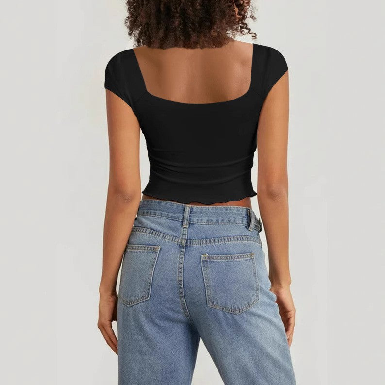Women’s Crop Top with Heart-Shaped Neckline and Gathering Lune London