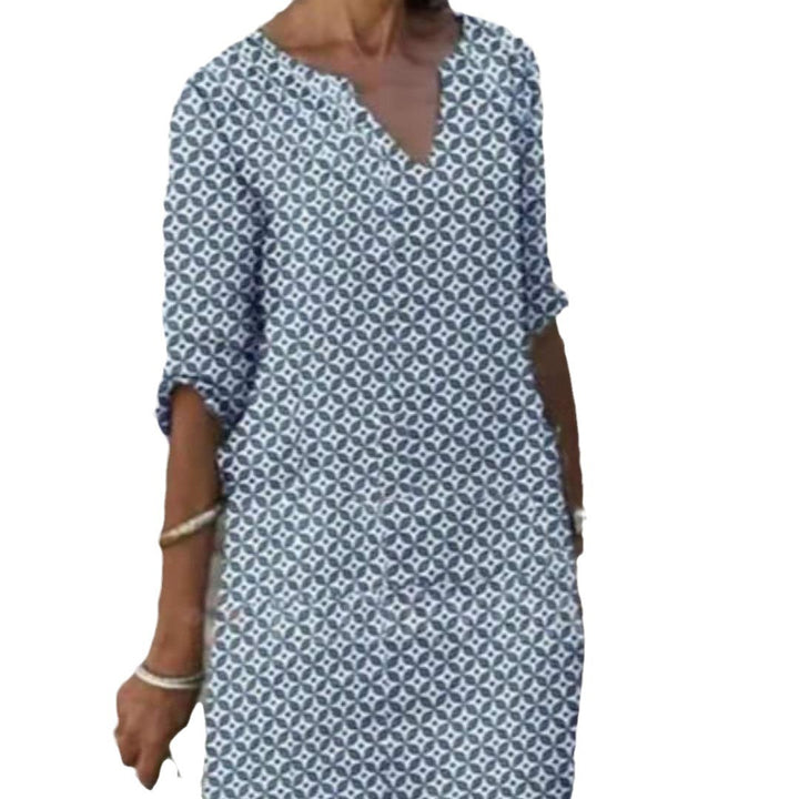 Casual midi dress for women with V-neck and practical buttons Lune London