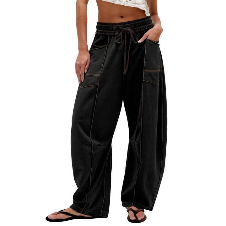 Ladies Comfortable Wide Pants with Practical Pockets and Elastic Belt Lune London