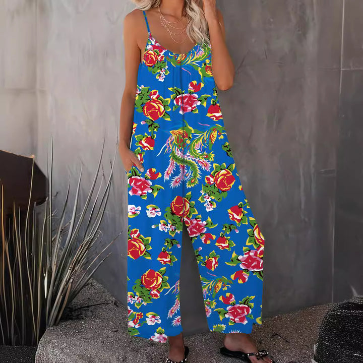 Lady lightweight jumpsuit with floral design and adjustable straps Lune London