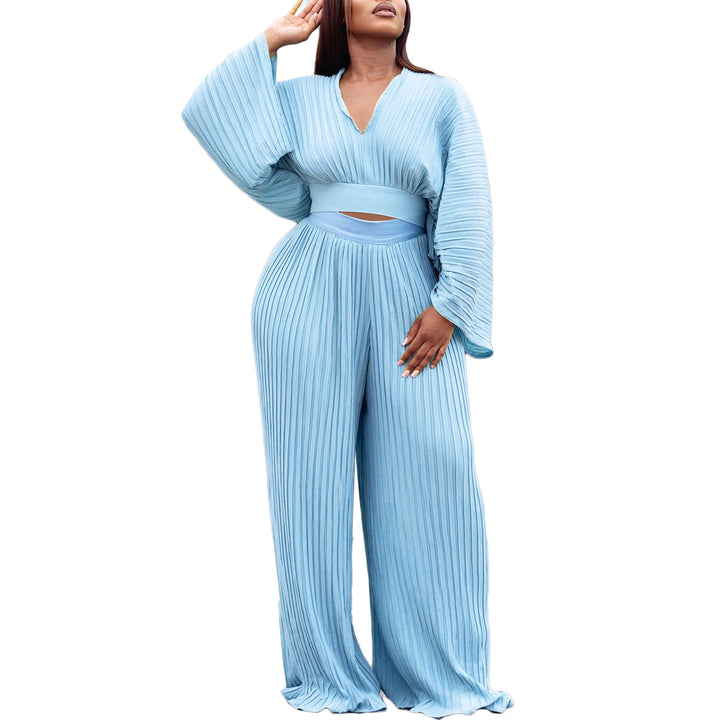 Puffed sleeve pleated jumpsuit for women with a fitted silhouette Lune London