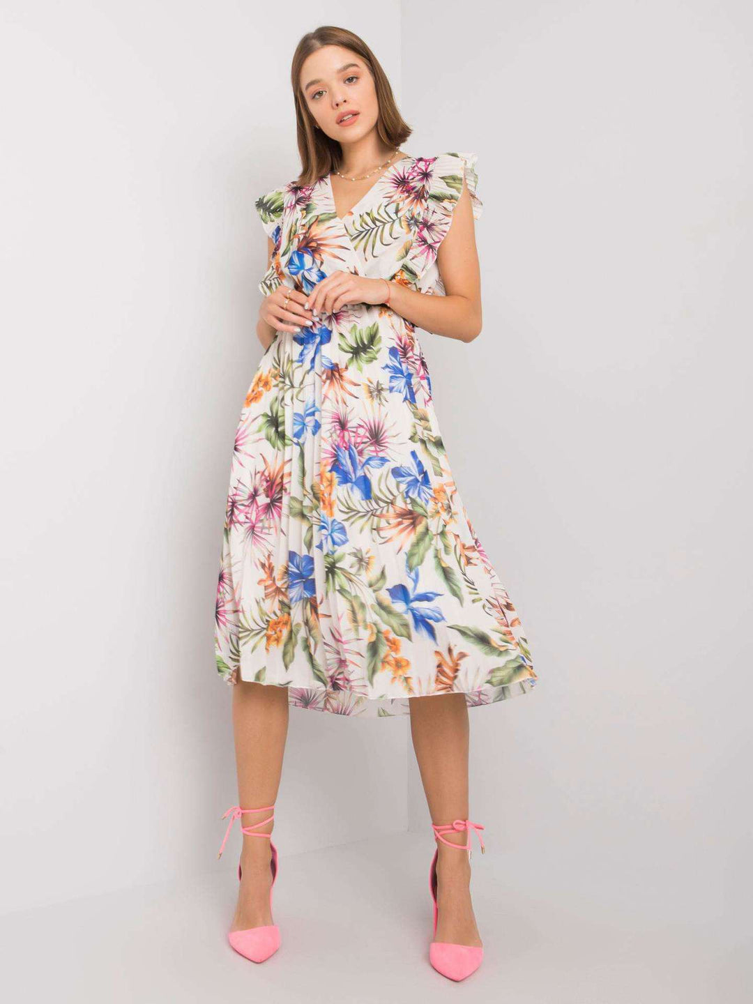 Lune London Floral Pattern Ruffle Midi Dress for Ladies