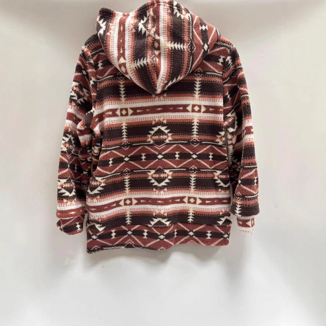 Veste en polaire pour femmes avec un motif ethnique à la mode et une fermeture éclair pratique Chic & Stil