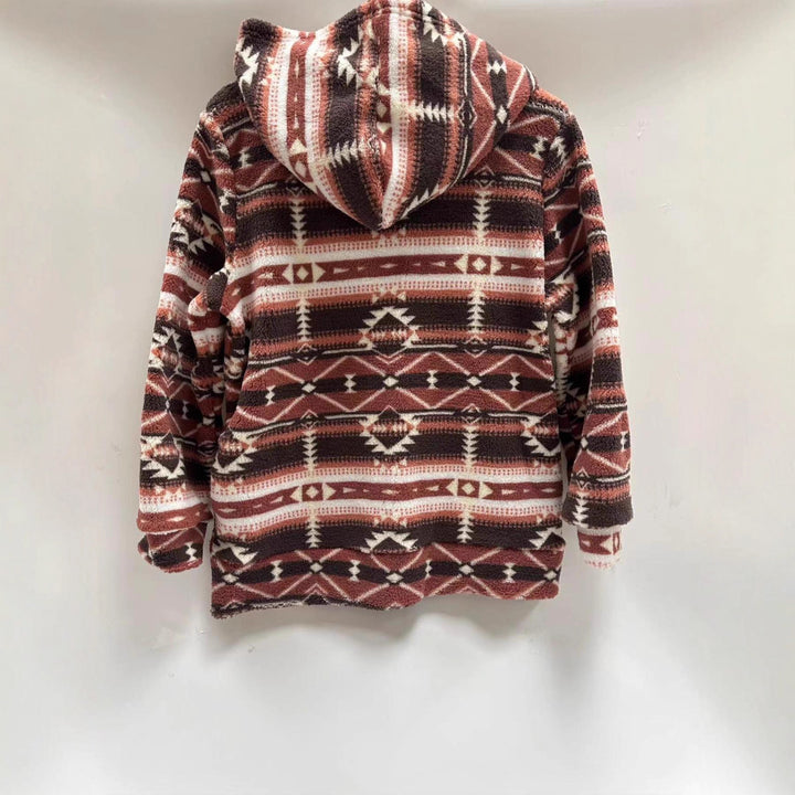 Veste en polaire pour femmes avec un motif ethnique à la mode et une fermeture éclair pratique Chic & Stil